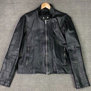 Mega Force Leather Jacket Men's 44 Black Motorcycle Cafe Racer